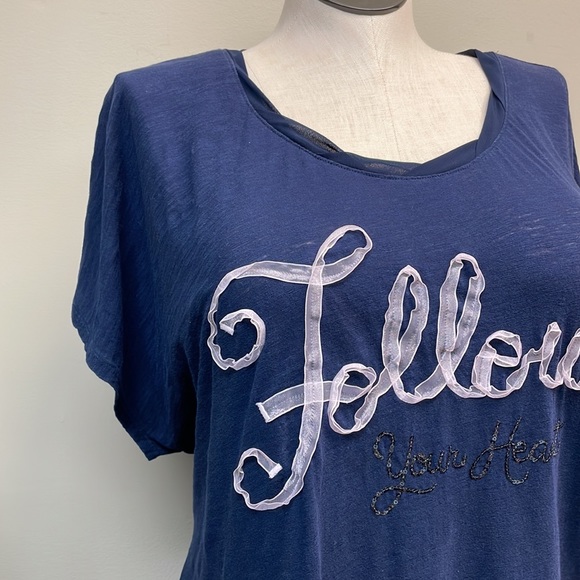 💗Lane Bryant | Follow Your Heart Embellished Blue Sleeveless Tee Womens Sz 22/24 - Picture 3 of 6